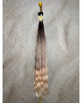 Four bundles of medium blond balayage body wavy bulk hair arranged together.
